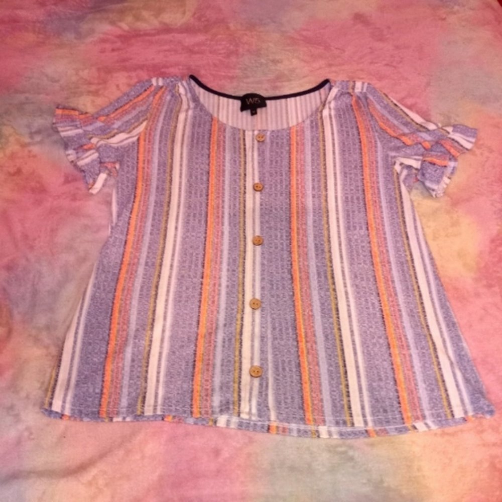 Medium W5 Antropologie Brand Blue Button Striped Shirt
